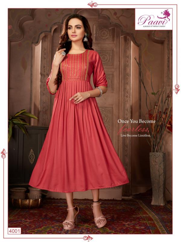 Paavi Falak 4 Fancy Wear Rayon Designer Long Kurti Collection